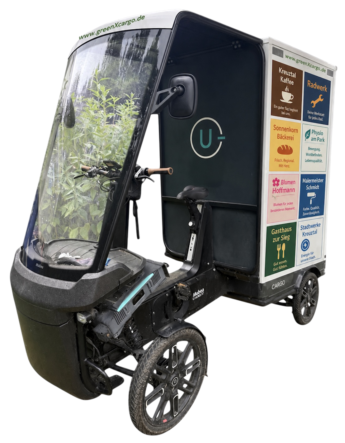 Isometrische Ansicht des GREEN × CARGO Lastenrads in Kreuztal